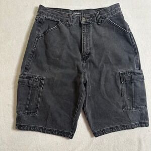 Vintage PCI Pear Connection By Kenpo Black Denim Cargo Shorts 30 Baggy Y2K Jorts